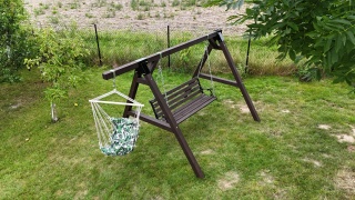 Huśtawka ogrodowa 300 cm | 3 osoby | ławka 145 cm + wiszący fotel